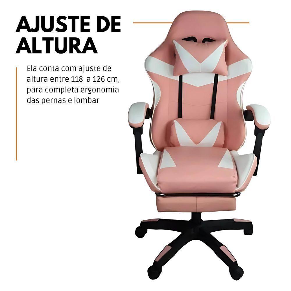 Kit 2 Cadeiras Gamer Stillus Ergonômica Com Apoio Para Os Pés - Rosa E Branco - 2