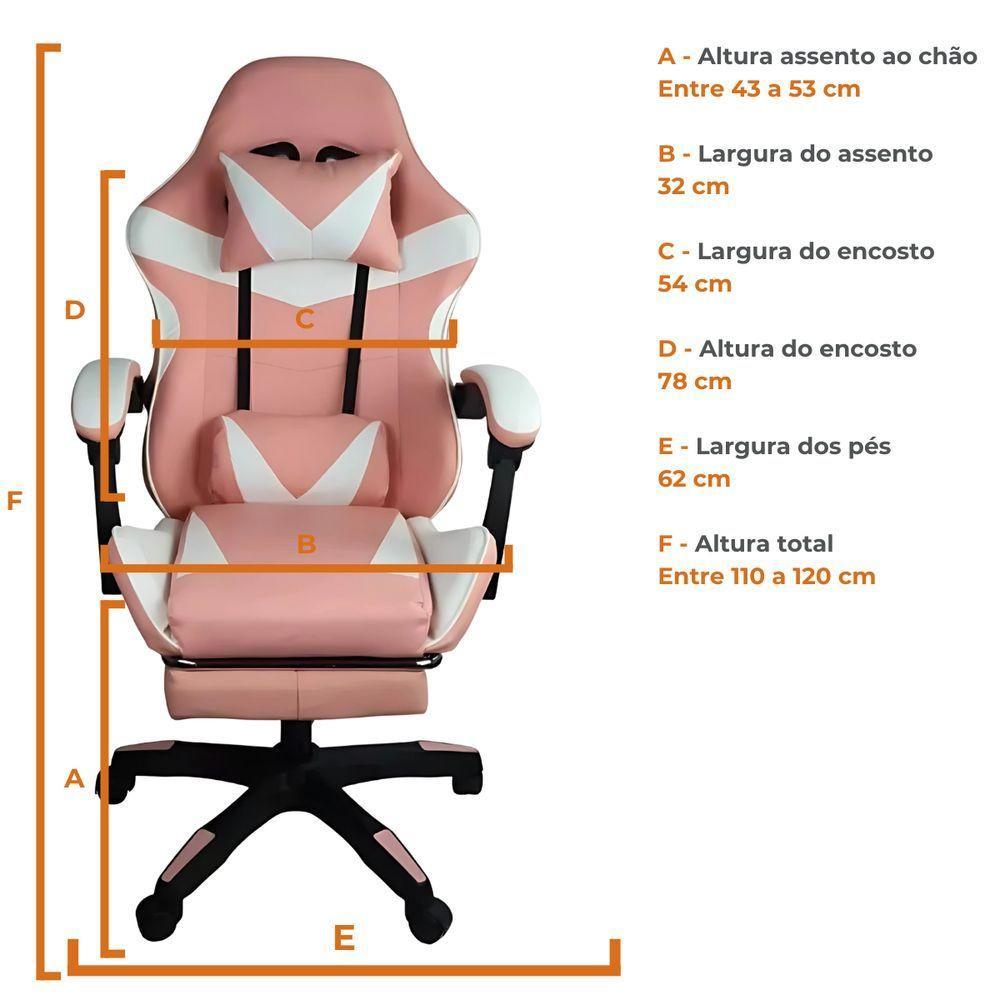 Kit 2 Cadeiras Gamer Stillus Ergonômica Com Apoio Para Os Pés - Rosa E Branco - 6