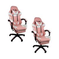 Kit 2 Cadeiras Gamer Stillus Ergonômica Com Apoio Para Os Pés - Rosa E Branco - 1