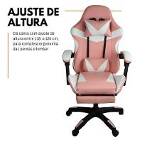 Kit 2 Cadeiras Gamer Stillus Ergonômica Com Apoio Para Os Pés - Rosa E Branco - 2
