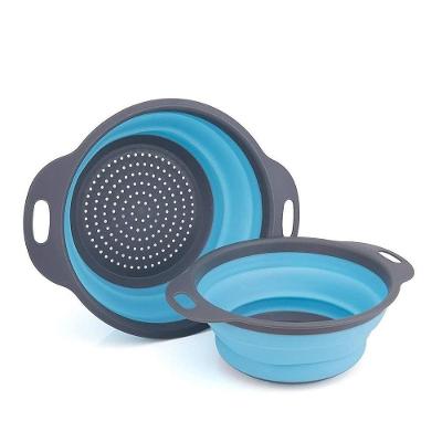 Escorredor De Alimentos Em Silicone Retratil Portatil Macarrao Lavar Legumes Salada Frutas Cozinha Azul