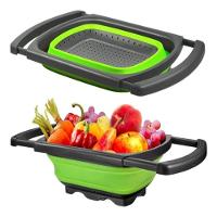 Escorredor Retratil Silicone Alca Ajustavel Massas Macarrao Legumes Frutas Pia Cozinha Multiuso Verde - 1