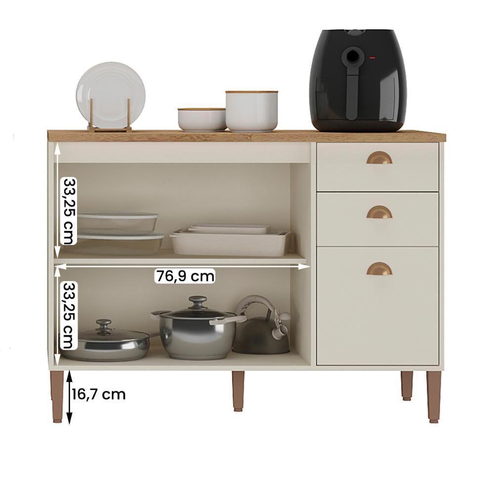 Balcão De Cozinha Tunísia Com Tampo 3 Portas E 2 Gavetas Off White/canelato - 2