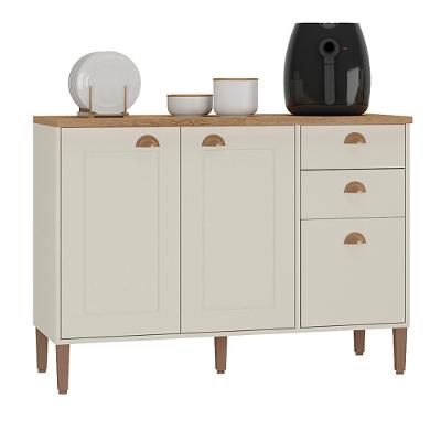 Balcão De Cozinha Tunísia Com Tampo 3 Portas E 2 Gavetas Off White/canelato