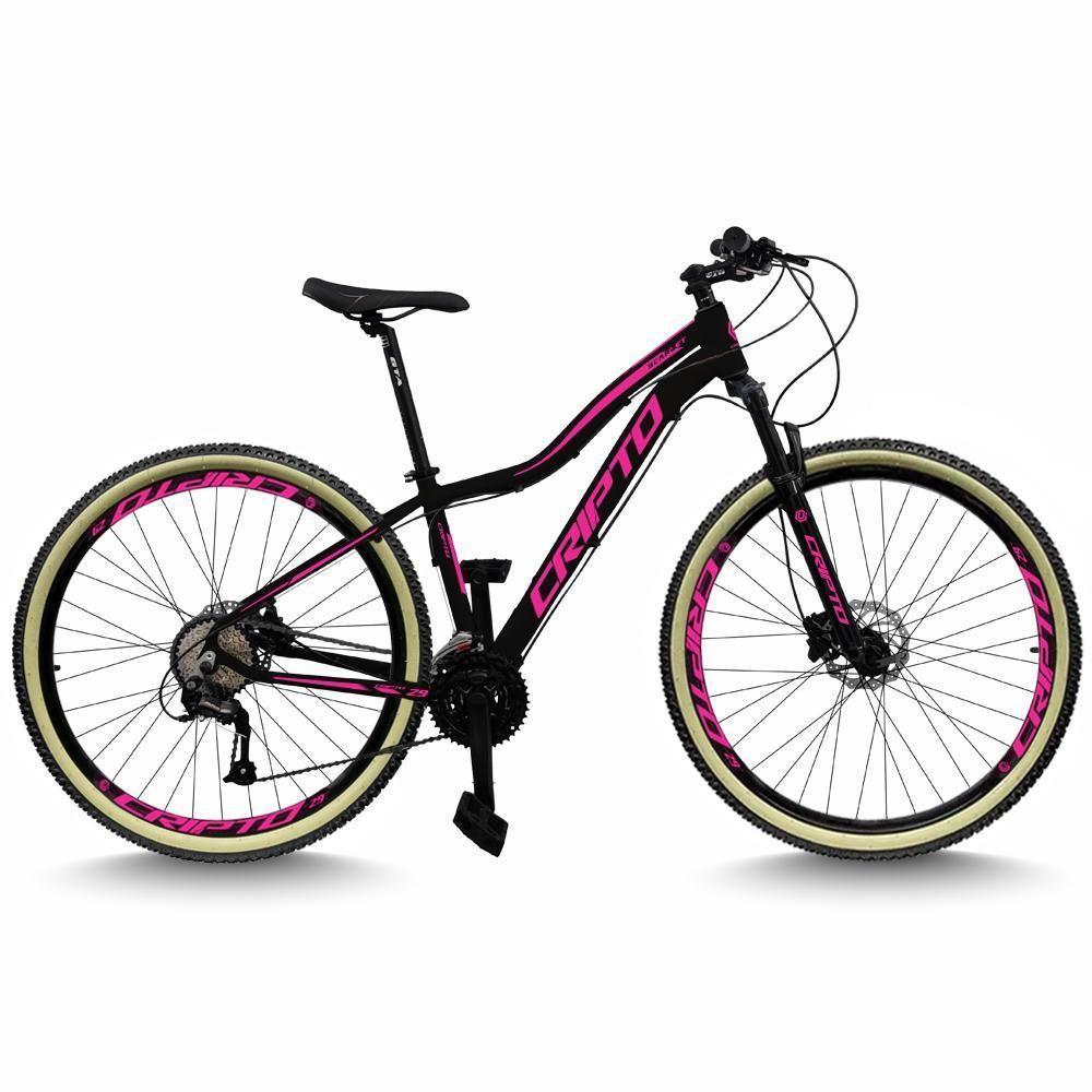 Bicicleta Aro 29 Cripto 24 Marchas Freio Disco C/suspensão Pneu Bege - Preto/rosa - 17" Preto/rosa - 1