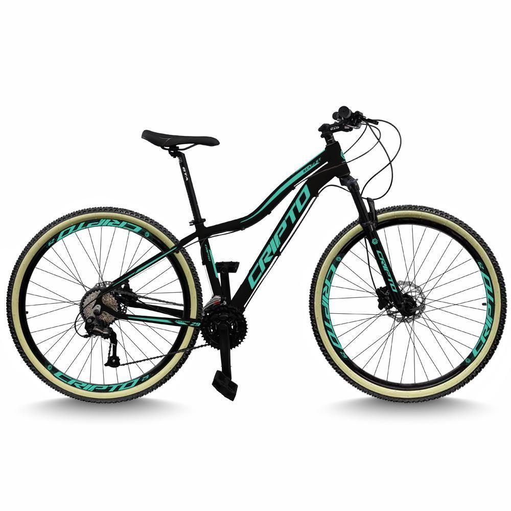 Bicicleta Aro 29 Cripto 24 Marchas Freio Disco C/suspensão Pneu Bege - Preto/verde - 17" Preto/verde - 1