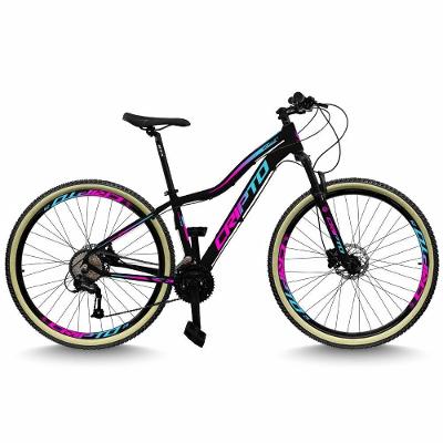 Bicicleta Aro 29 Cripto 24 Marchas Freio Disco C/suspensão Pneu Bege - Preto/azul E Rosa - 17" Preto/azul E Rosa