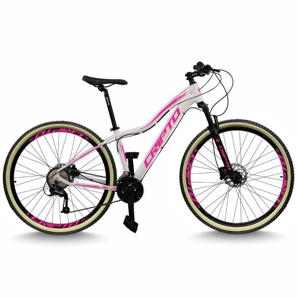 Bicicleta Aro 29 Cripto 24 Marchas Freio Disco C/suspensão Pneu Bege - Branco/rosa - 17" Branco/rosa - 1