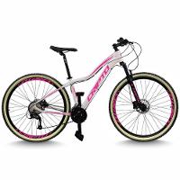 Bicicleta Aro 29 Cripto 24 Marchas Freio Disco C/suspensão Pneu Bege - Branco/rosa - 15" Branco/rosa - 1