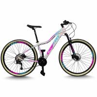 Bicicleta Aro 29 Cripto 24 Marchas Freio Disco C/suspensão Pneu Bege - Branco/azul E Rosa - 17" Branco/azul E Rosa - 1