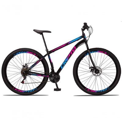 Bicicleta Aro 29 Aço Carbono 21v Cripto Freios A Disco Garfo - Preto/azul E Rosa - 17 Preto/azul E Rosa