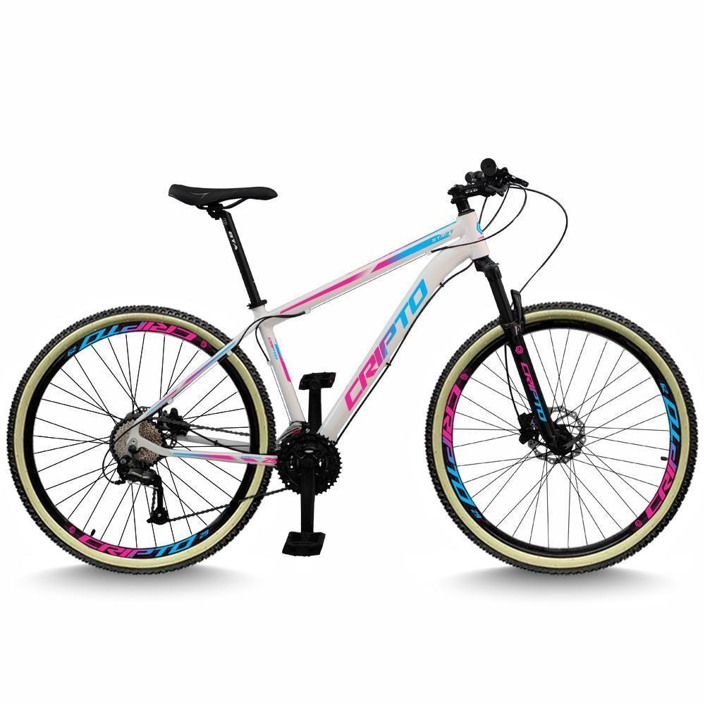 Bicicleta Aro 29 Cripto 24 Marchas Freio Disco E Suspensão Pneu Bege - Branco/azul E Rosa - 19" Branco/azul E Rosa - 1