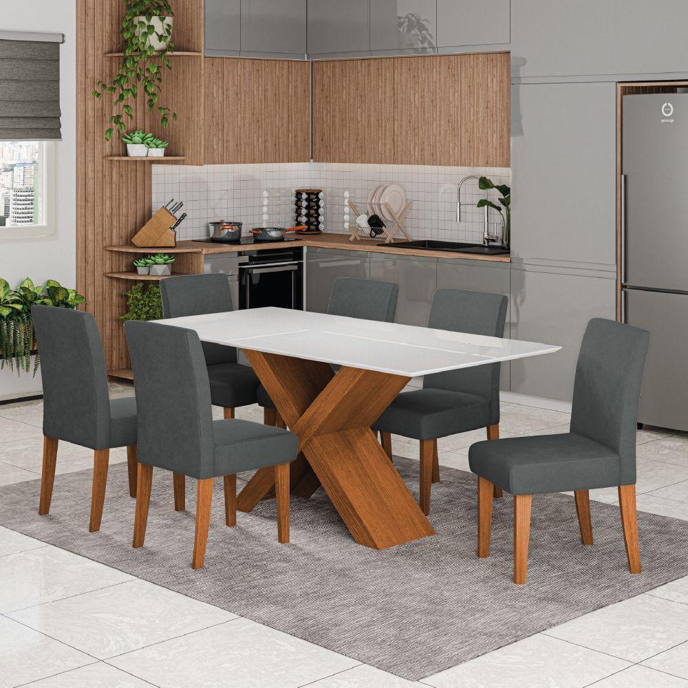 Conjunto De Mesa Sala De Jantar Tampo Com Vidro 1,80m Grécia 6 Cadeiras Trieste Dobuê Madeirado/grafite - 2