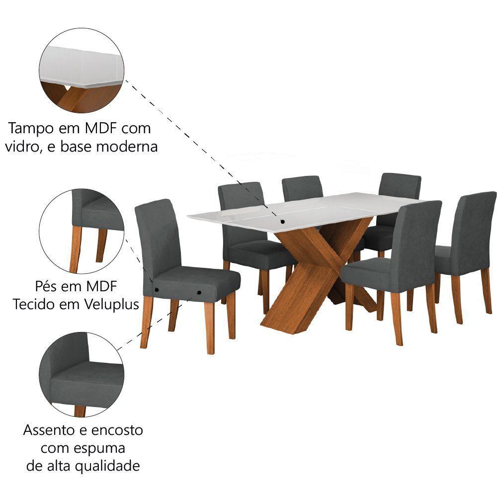 Conjunto De Mesa Sala De Jantar Tampo Com Vidro 1,80m Grécia 6 Cadeiras Trieste Dobuê Madeirado/grafite - 5
