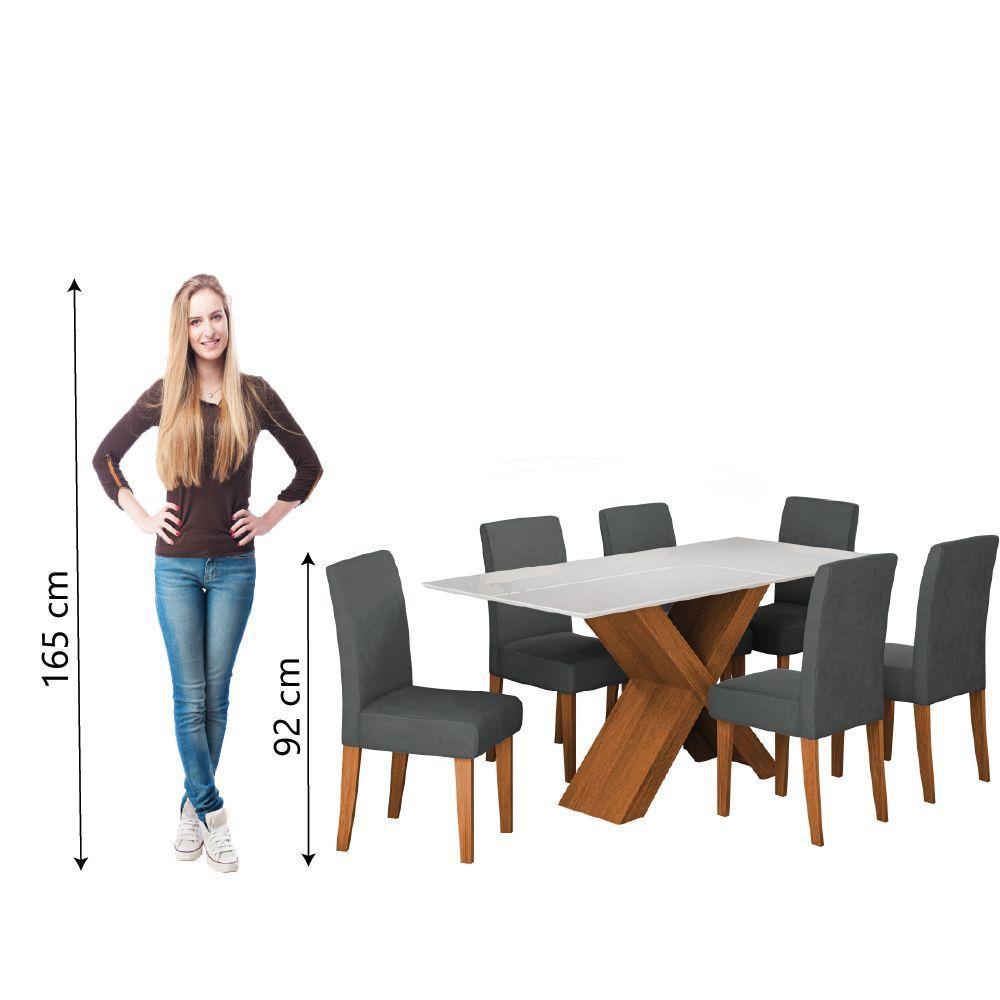 Conjunto De Mesa Sala De Jantar Tampo Com Vidro 1,80m Grécia 6 Cadeiras Trieste Dobuê Madeirado/grafite - 6