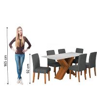 Conjunto De Mesa Sala De Jantar Tampo Com Vidro 1,80m Grécia 6 Cadeiras Trieste Dobuê Madeirado/grafite - 6