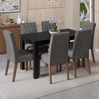 Conjunto de Jantar Allegro 6 Lugares Tampo em MDP com Cadeiras Estofadas Preto