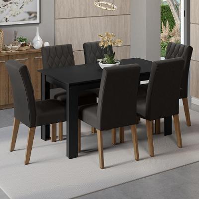 Conjunto de Jantar Allegro 6 Lugares Tampo em MDP com Cadeiras Estofadas Oxford Preto
