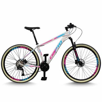Bicicleta Aro 29 Cripto 24 Marchas Freio Disco E Suspensão Pneu Bege - Branco/azul E Rosa - 17" Branco/azul E Rosa