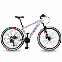 Bicicleta Aro 29 Cripto 24 Marchas Freio Disco E Suspensão Pneu Bege - Branco/azul E Rosa - 17" Branco/azul E Rosa - 1