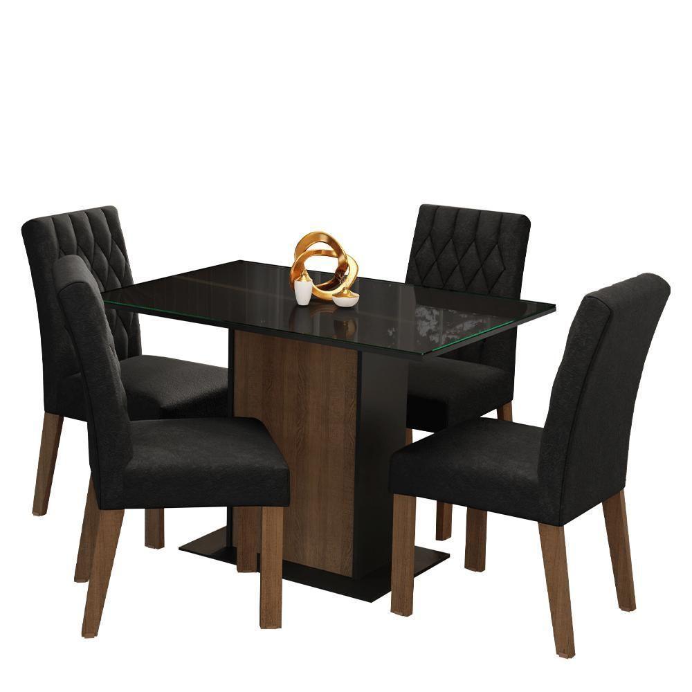 Conjunto Sala De Jantar Mesa Tampo De Vidro 4 Cadeiras Rustic/preto/oxford Reale Madesa Rustic/preto/oxford - 2