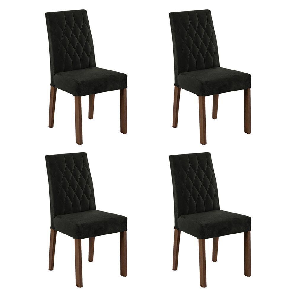 Conjunto Sala De Jantar Mesa Tampo De Vidro 4 Cadeiras Rustic/preto/oxford Reale Madesa Rustic/preto/oxford - 7