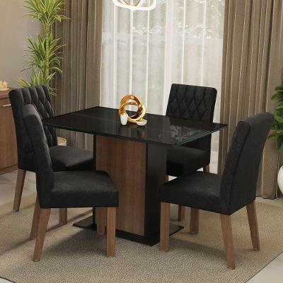 Conjunto de Jantar Reale 4 Lugares Tampo de Vidro com Cadeiras Estofadas Rustic Oxford