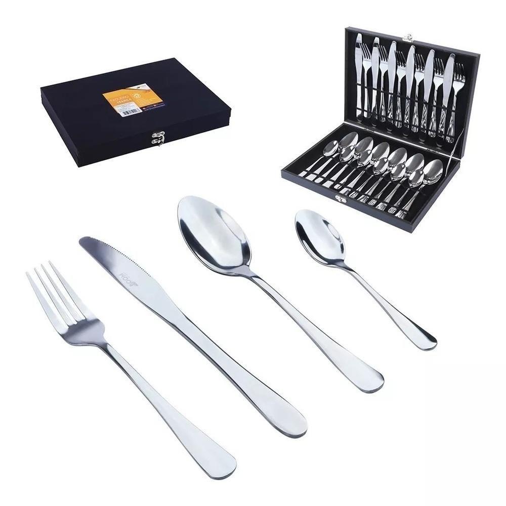 Kit Faqueiro Maleta Premium 24 Peças Conjunto Talheres Inox Estojo Madeira Completo Luxo - 2