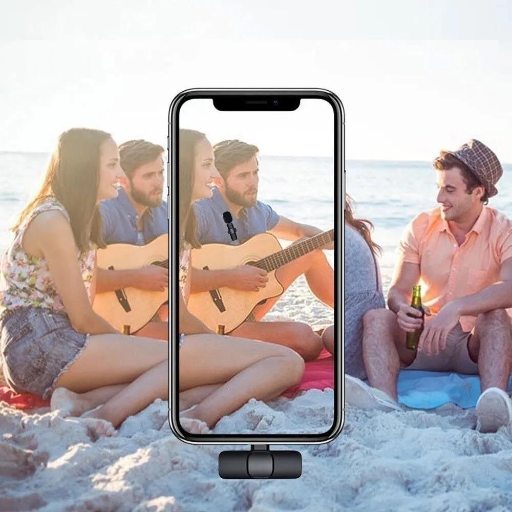 Microfone De Lapela Condensador Sem Fio Celular Ios Gravacao Live 20m Iphone Ipad Lightning Profissional - 5