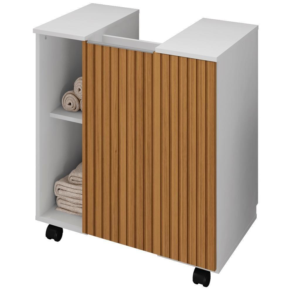 Gabinete Banheiro Pia De Coluna Pequin 56 Cm Bechara Branco Ripado - 1