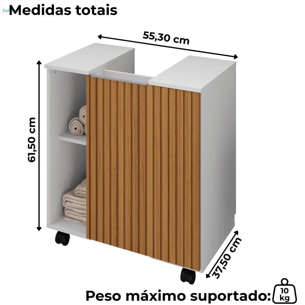 Gabinete Banheiro Pia De Coluna Pequin 56 Cm Bechara Branco Ripado - 3