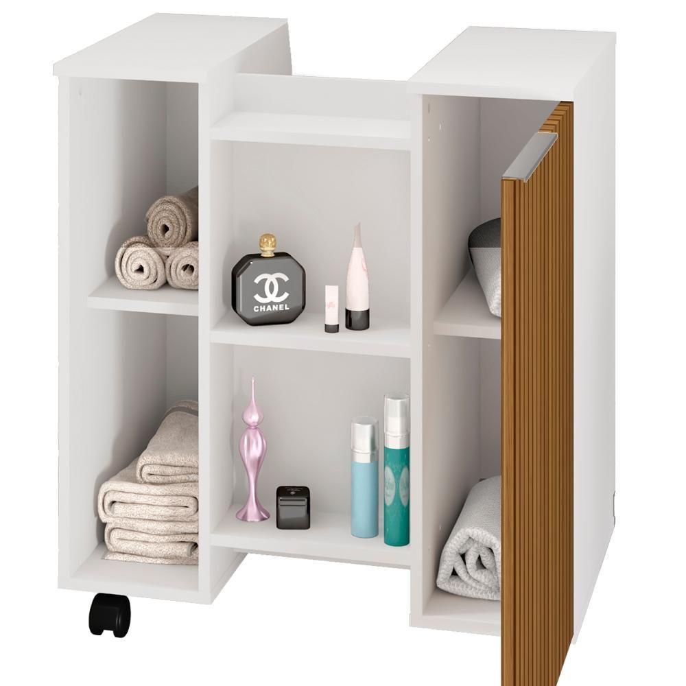 Gabinete Banheiro Pia De Coluna Pequin 56 Cm Bechara Branco Ripado - 4