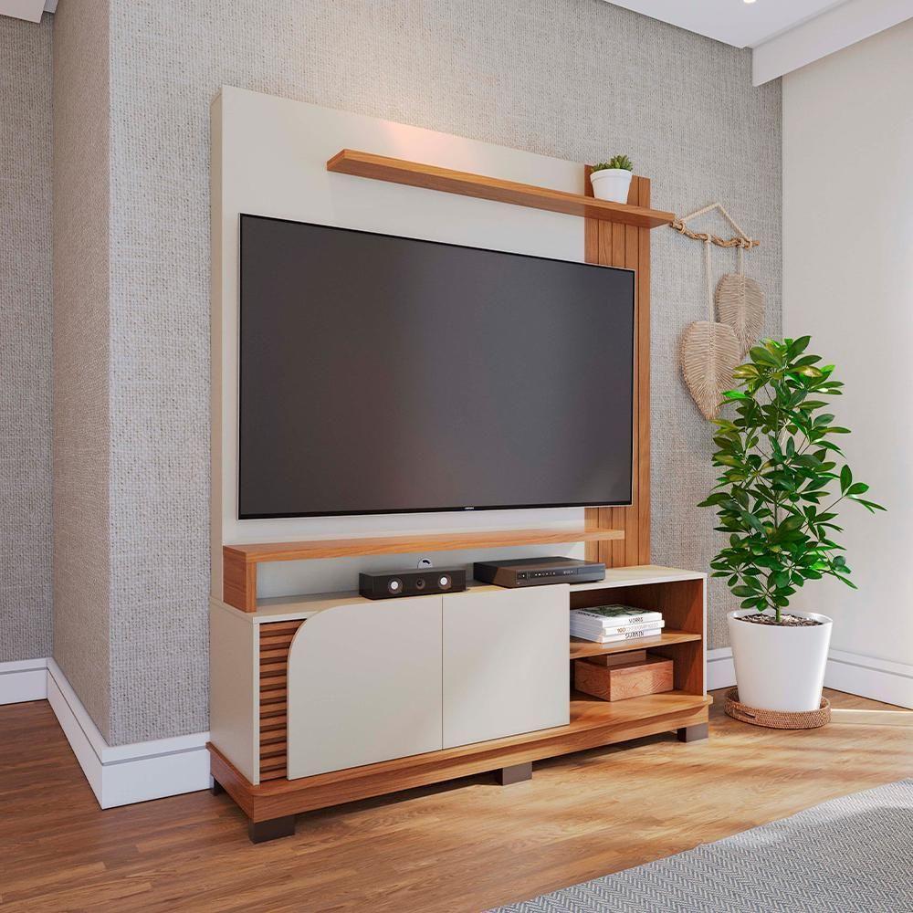 Estante Home TV 65 Polegadas 2 Portas 152 Cm Jurere Colibri Off White Matte Freijo - 4