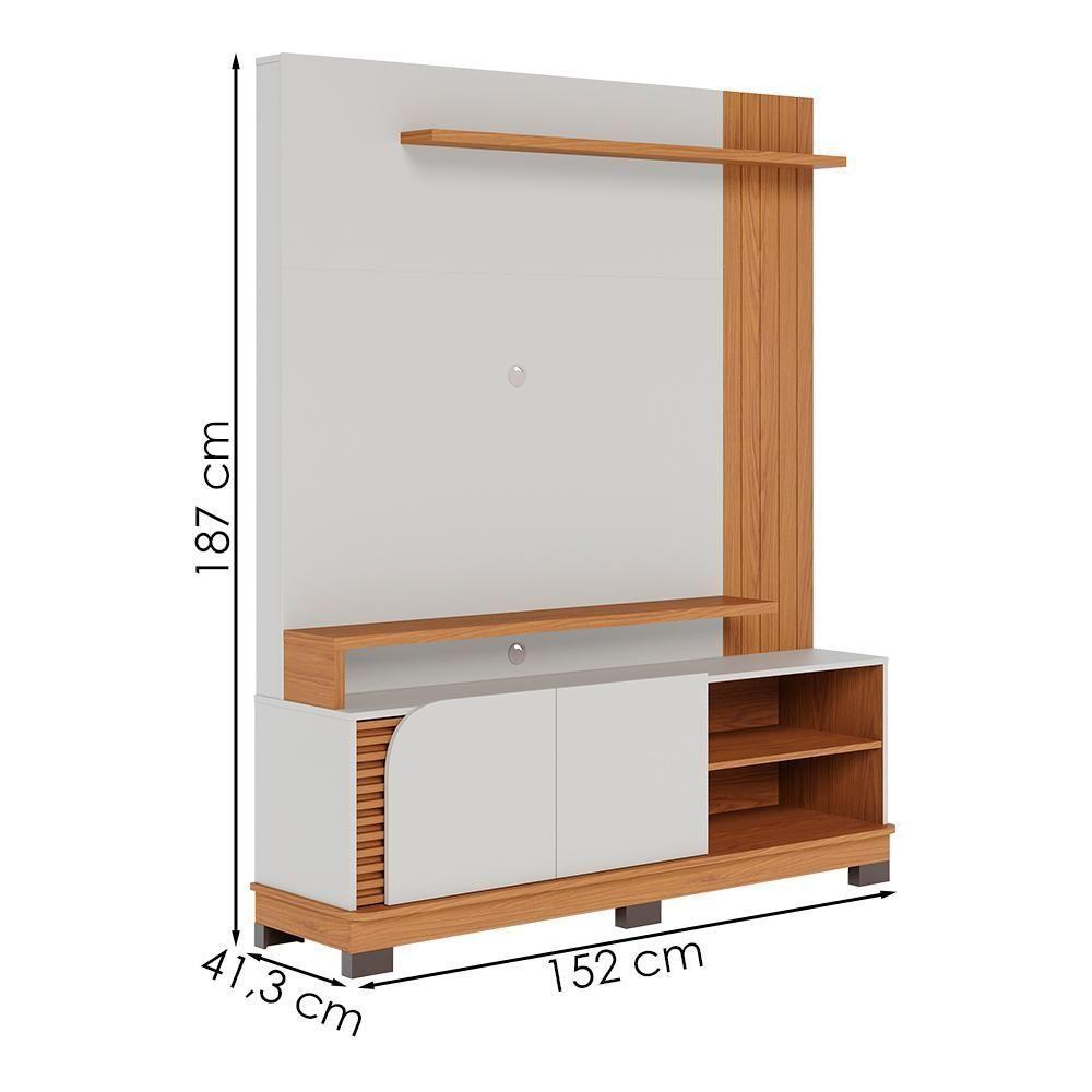 Estante Home TV 65 Polegadas 2 Portas 152 Cm Jurere Colibri Off White Matte Freijo - 6