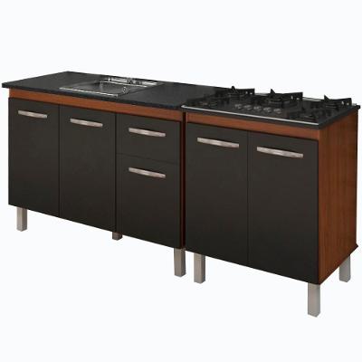 Balcao Pia 120cm E Cooktop 5 Bocas Mobbs Savana Preto
