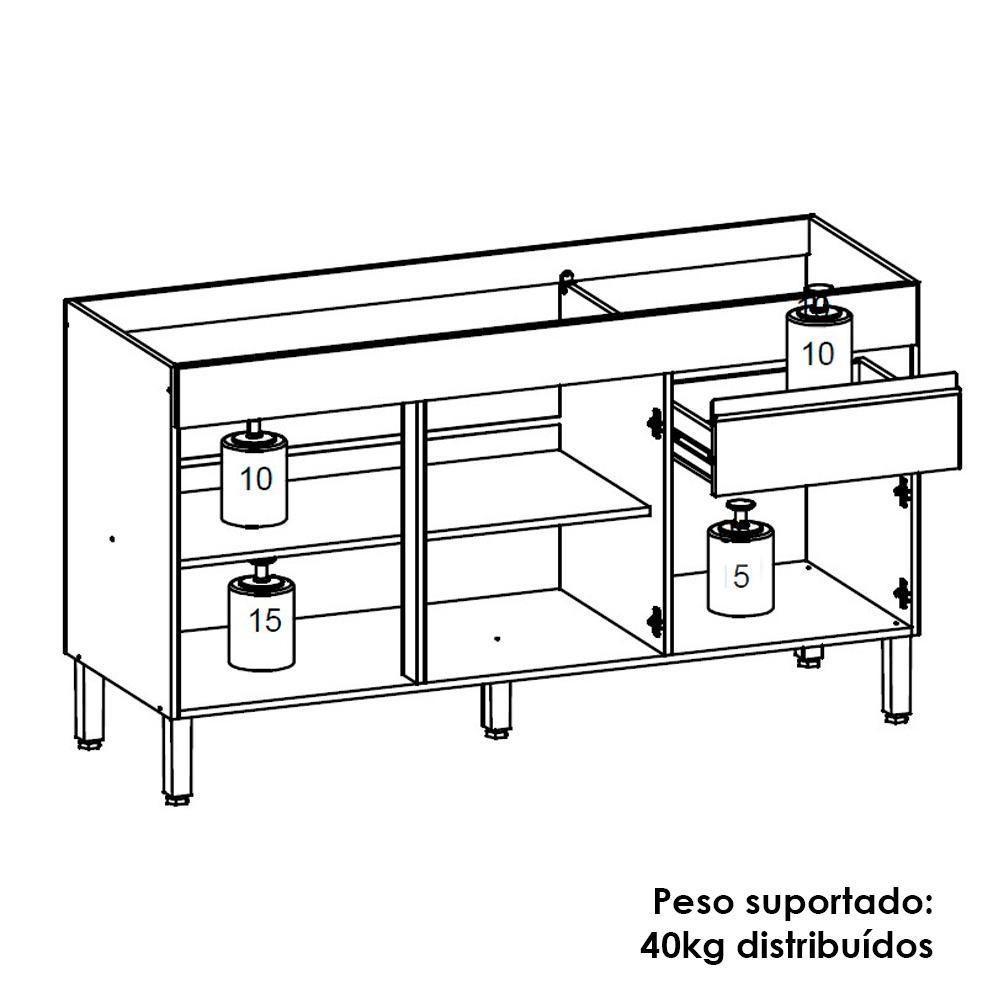 Balcao Para Pia 3 Portas 1 Gaveta 150 Cm Line Ktp Supremo - 4