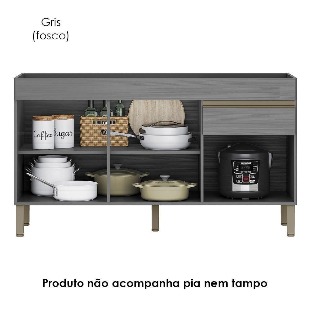 Balcao Para Pia 3 Portas 1 Gaveta 150 Cm Line Ktp Gris - 2