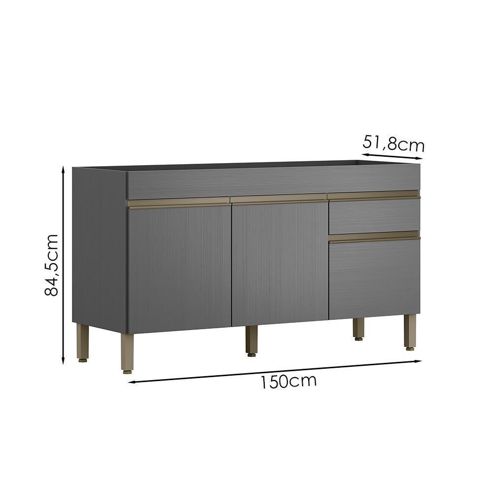 Balcao Para Pia 3 Portas 1 Gaveta 150 Cm Line Ktp Gris - 5