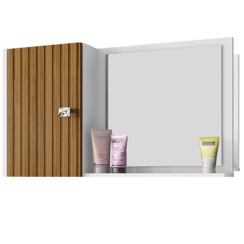 Armario Espelheira 1 Porta 57 Cm Genova Bechara Branco Ripado - 1