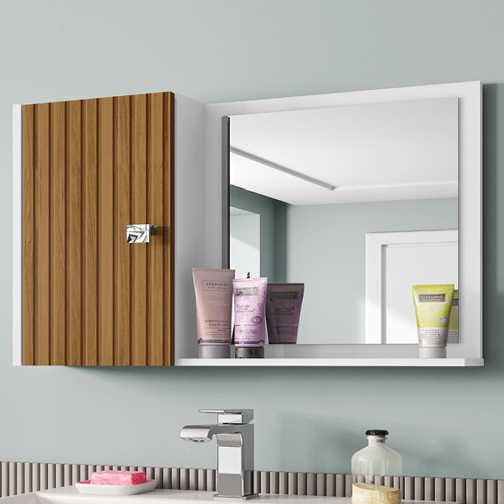 Armario Espelheira 1 Porta 57 Cm Genova Bechara Branco Ripado - 2