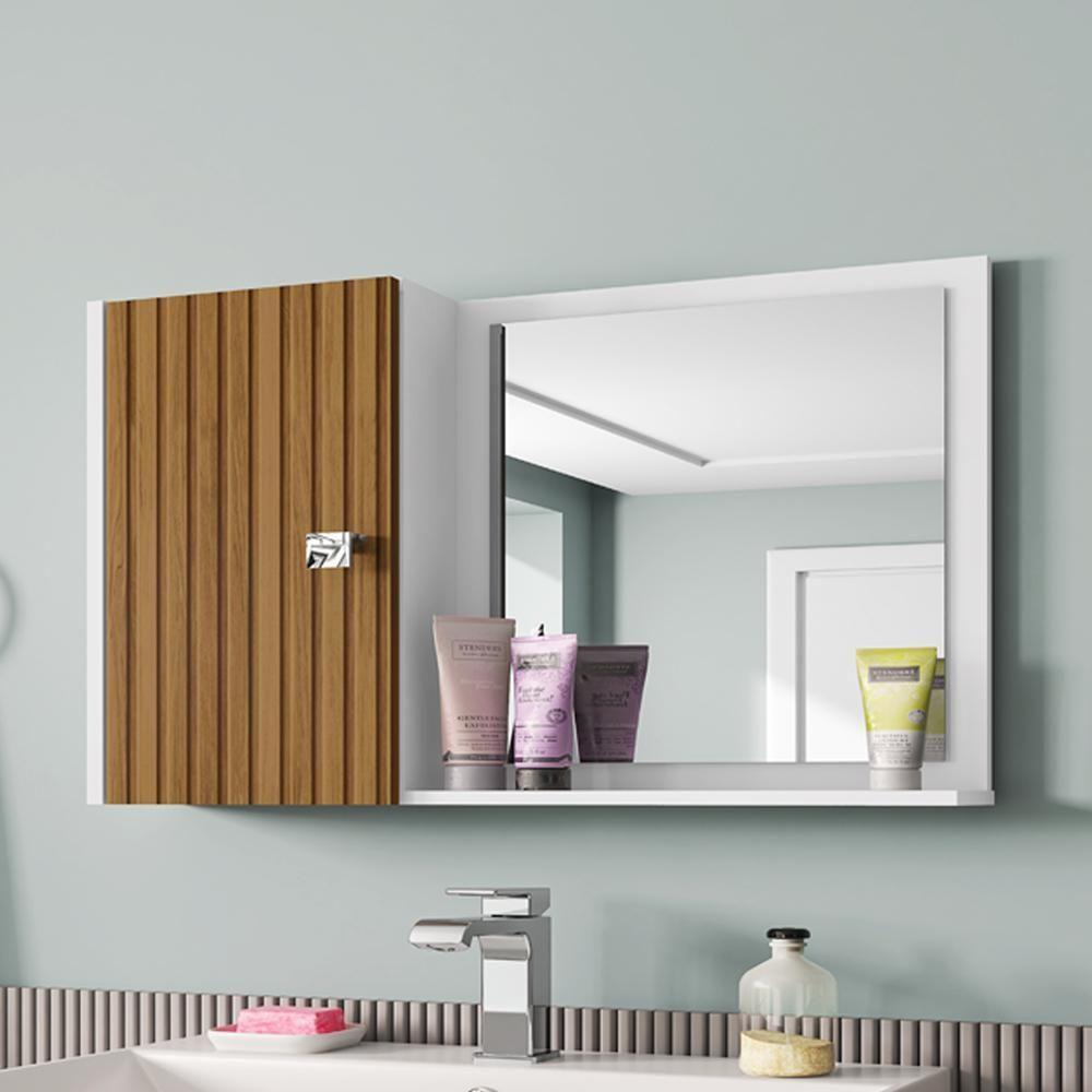 Armario Espelheira 1 Porta 57 Cm Genova Bechara Branco Ripado - 6