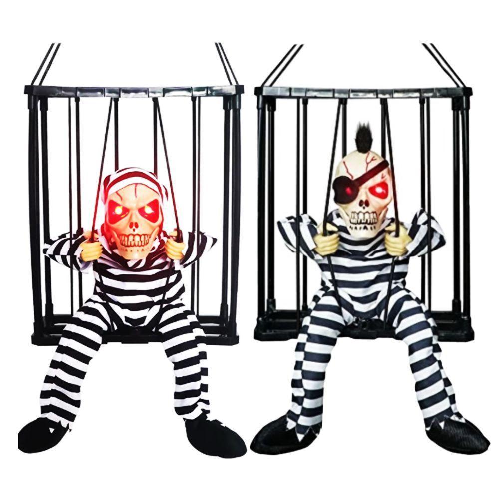 Boneco Halloween Esqueleto Na Jaula Com Sensor E Movimento - 5