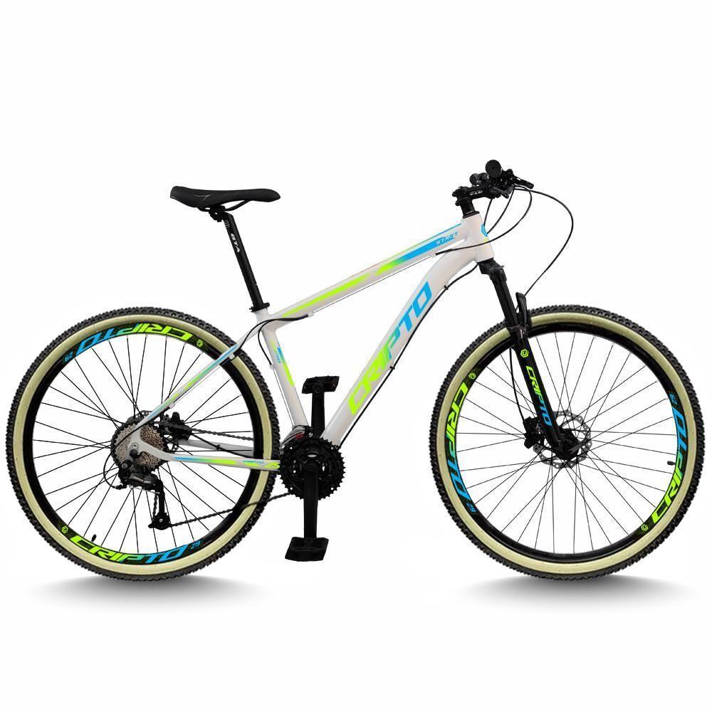 Bicicleta Aro 29 Cripto 24 Marchas Freios Disco E Suspensão Pneu Bege - Branco/verde E Azul - 21" Branco/verde E Azul - 1