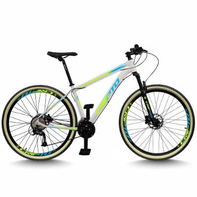 Bicicleta Aro 29 Cripto 24 Marchas Freios Disco E Suspensão Pneu Bege - Branco/verde E Azul - 21" Branco/verde E Azul