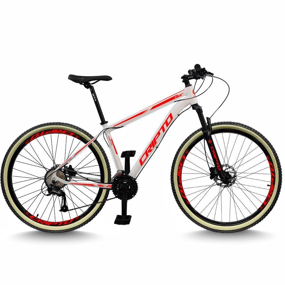 Bicicleta Aro 29 Cripto 24 Marchas Freios Disco E Suspensão Pneu Bege - Branco/vermelho - 19" Branco/vermelho - 1
