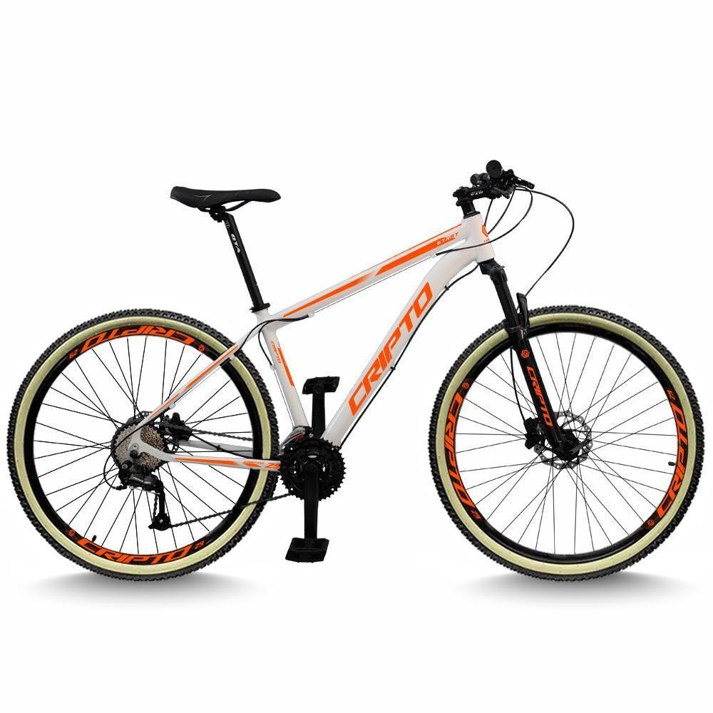 Bicicleta Aro 29 Cripto 24 Marchas Freios Disco E Suspensão Pneu Bege - Branco/laranja - 21" Branco/laranja - 1