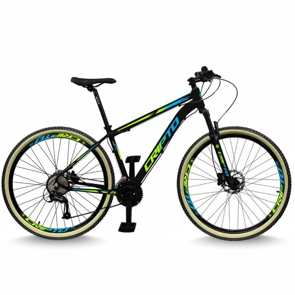 Bicicleta Aro 29 Cripto 24 Marchas Freios Disco E Suspensão Pneu Bege - Preto/verde E Azul - 17" Preto/verde E Azul - 1