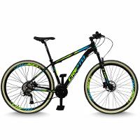Bicicleta Aro 29 Cripto 24 Marchas Freios Disco E Suspensão Pneu Bege - Preto/verde E Azul - 17" Preto/verde E Azul - 1
