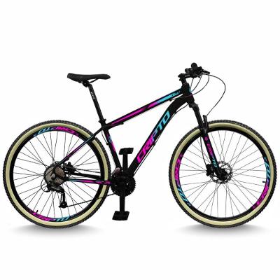 Bicicleta Aro 29 Cripto 24 Marchas Freios Disco E Suspensão Pneu Bege - Preto/azul E Rosa - 17" Preto/azul E Rosa