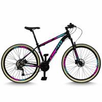 Bicicleta Aro 29 Cripto 24 Marchas Freios Disco E Suspensão Pneu Bege - Preto/azul E Rosa - 17" Preto/azul E Rosa - 1